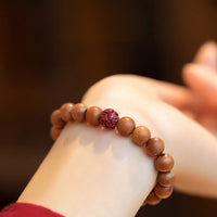 KarmaRipple's Peach Wood Lotus Cinnabar Fortune Wealth Bracelet