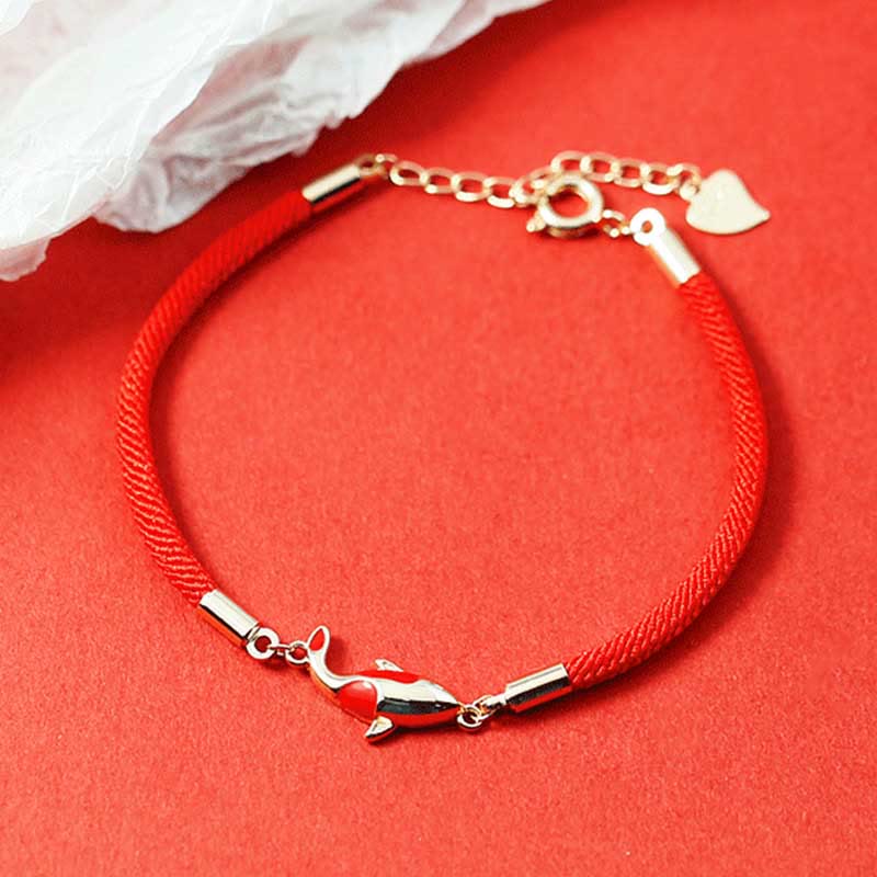 KarmaRipple's Bronze Koi Fish Wealth Pendant Necklace Red Rope Bracelet Earrings Set p2
