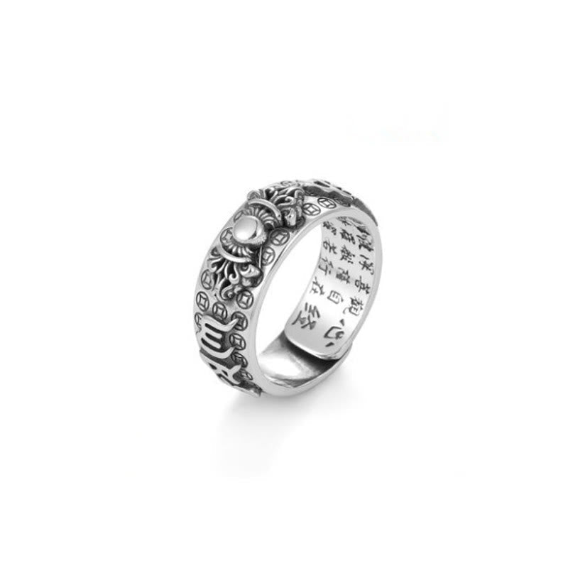 KarmaRipple's Tibetan 990 Sterling Silver Om Mani Padme Hum PiXiu Dorje Vajra Heart Sutra Engraved Wealth Ring p4
