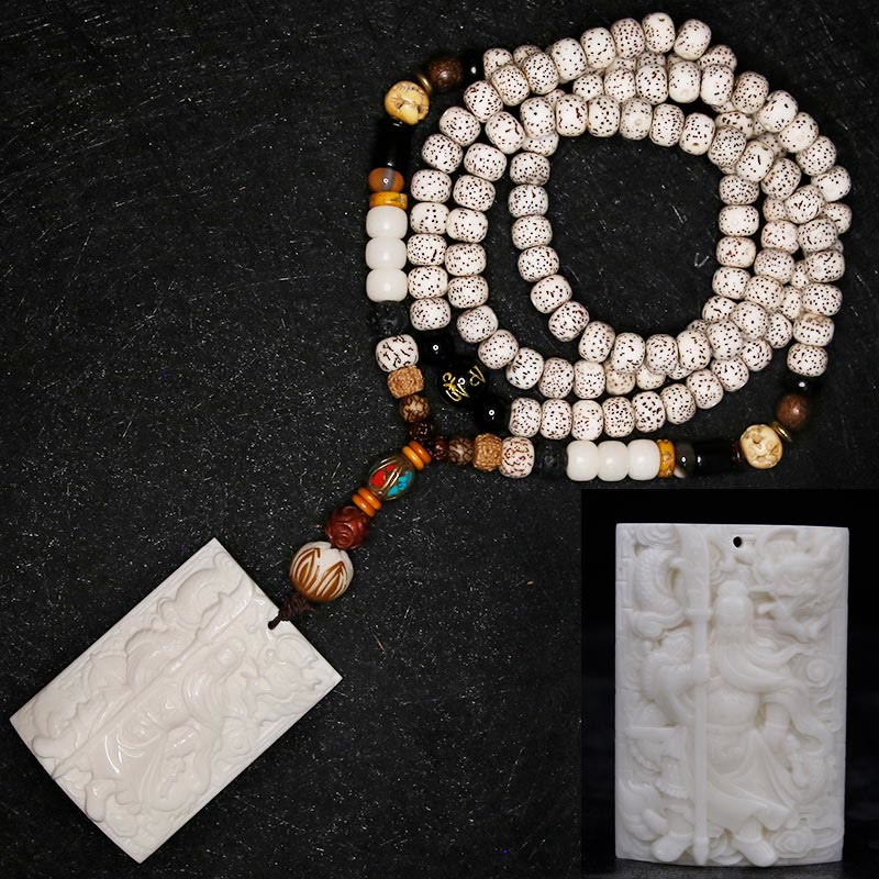 KarmaRipple's 108 Mala Beadwork Bodhi Seed Yak Bone Avalokitesvara Fortunate Pixiu Guan Gong Buddha Demon Peace Tassel Bracelet p21