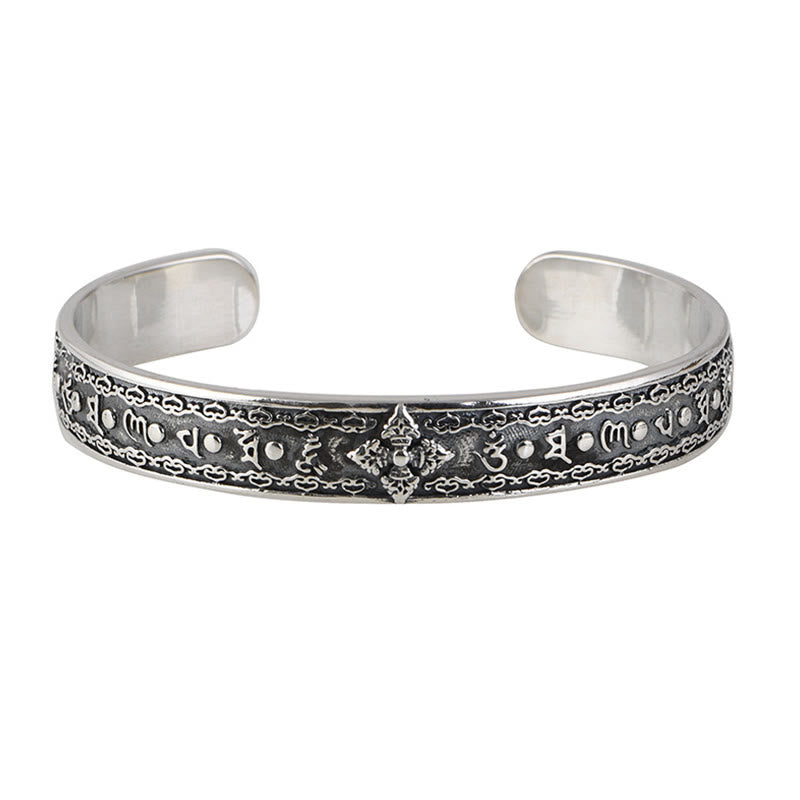 KarmaRipple's 925 Sterling Silver Om Mani Padme Hum Double Dorje Engraved Wisdom Cuff Bracelet Bangle p5