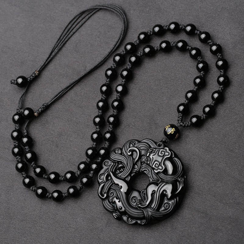 KarmaRipple's Authentic Black Obsidian Peace Buckle Pixiu Purification Pendant Necklace p3
