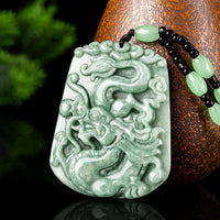 KarmaRipple's Year Of The Dragon Chinese Zodiac Dragon Soaring Jade Protection Bead Chain Pendant Necklace