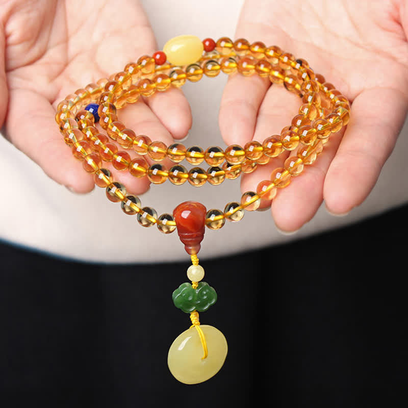 KarmaRipple's 108 Mala Beadwork Authentic Citrine Amber Peace Buckle Red Agate PiXiu Protection Talisman Bracelet p6