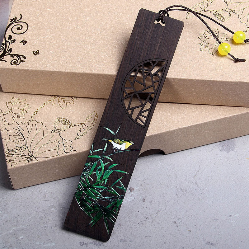KarmaRipple's Green Lotus Bamboo Oriole Ebony Wood Bookmarks With Gift Box p3