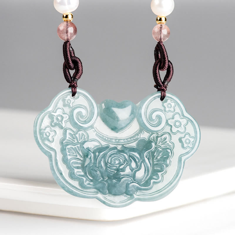 KarmaRipple's Authentic Jade Peony Flower Lock of Good Wishes Prosperity Pendant Necklace p4