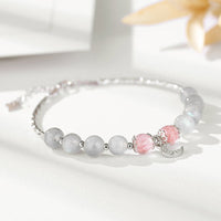 KarmaRipple's Strawberry Quartz Moonstone Fortune Moon Talisman Bracelet
