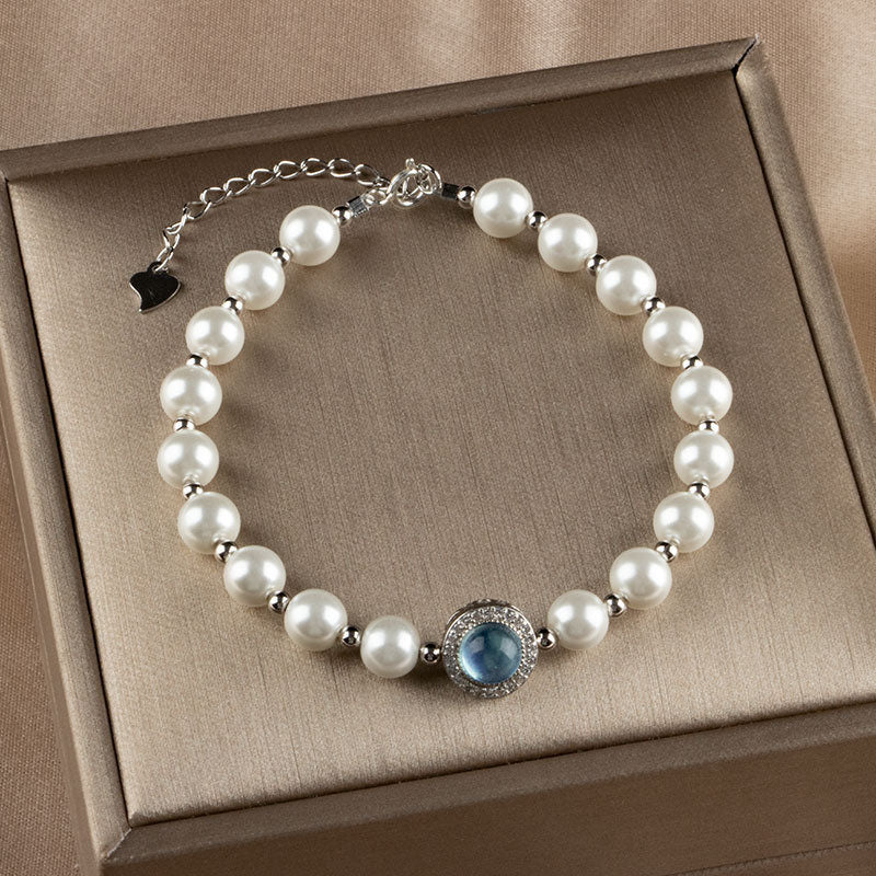 KarmaRipple's 925 Sterling Silver Pearl Blue Chalcedony Balancing Chain Bracelet Ring p5