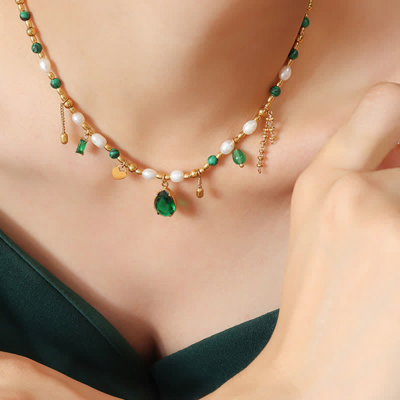 KarmaRipple's Pearl Bead Zircon Turquoise Calm Pendant Necklace p15