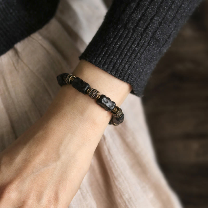 KarmaRipple's Tibetan Ebony Wood Bronze Calm Peace Bracelet p8