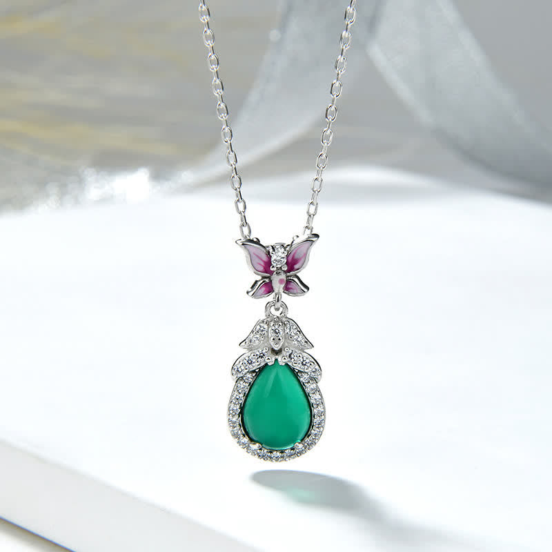 KarmaRipple's 925 Sterling Silver Green Chalcedony Butterfly Zircon Courage Pendant Necklace p2