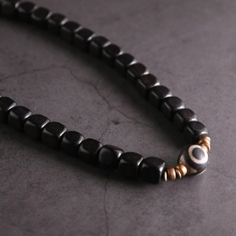 KarmaRipple's Ebony Wood Dzi Bead Bronze Peace Pair Bracelet p14