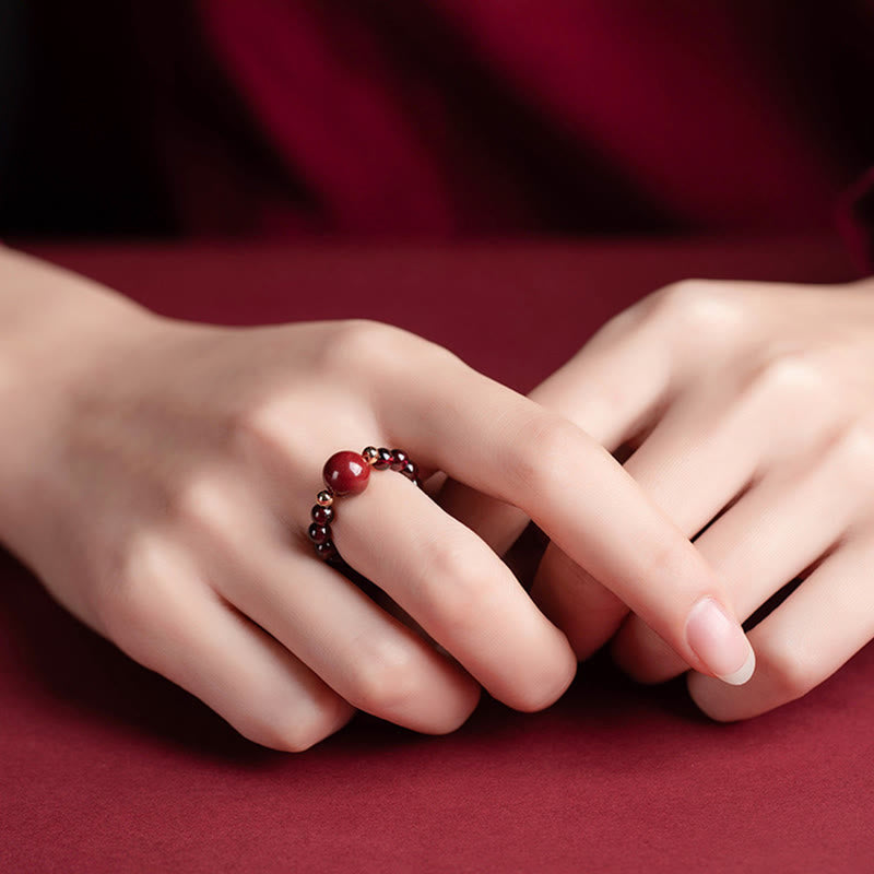 KarmaRipple's Garnet Cinnabar Fortunate Bead PiXiu Om Mani Padme Hum Rose Protection Ring p21