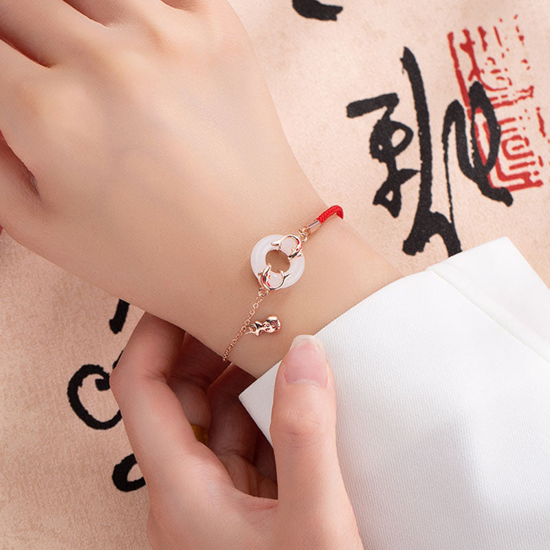 KarmaRipple's Ivory Jade Double Koi Fish Peace Buckle Attract Fortune Fortune Talisman Bracelet p9