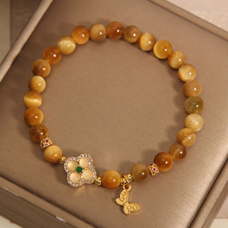 KarmaRipple's Tiger Eye Four Leaf Clover Butterfly Protection Bracelet p3