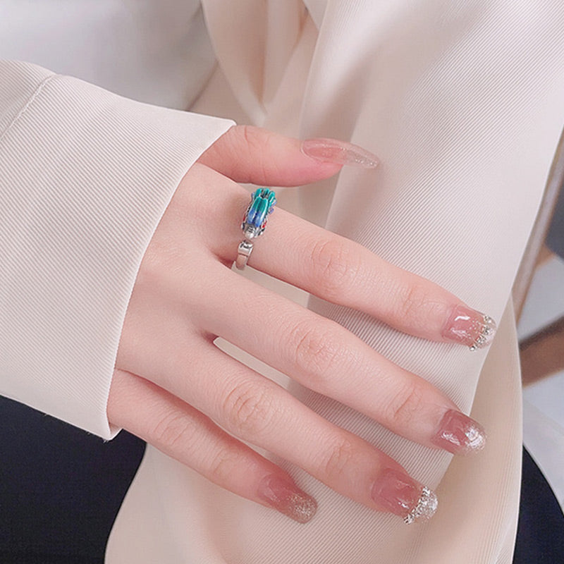 KarmaRipple's 925 Sterling Silver Year Of The Dragon Fortune Protection Adjustable Metal Ring p7