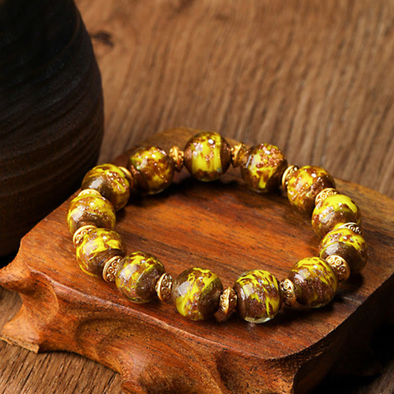 KarmaRipple's Gold Swallowing Beast Family Talisman Liuli Glass Bead Fortune Bracelet p27
