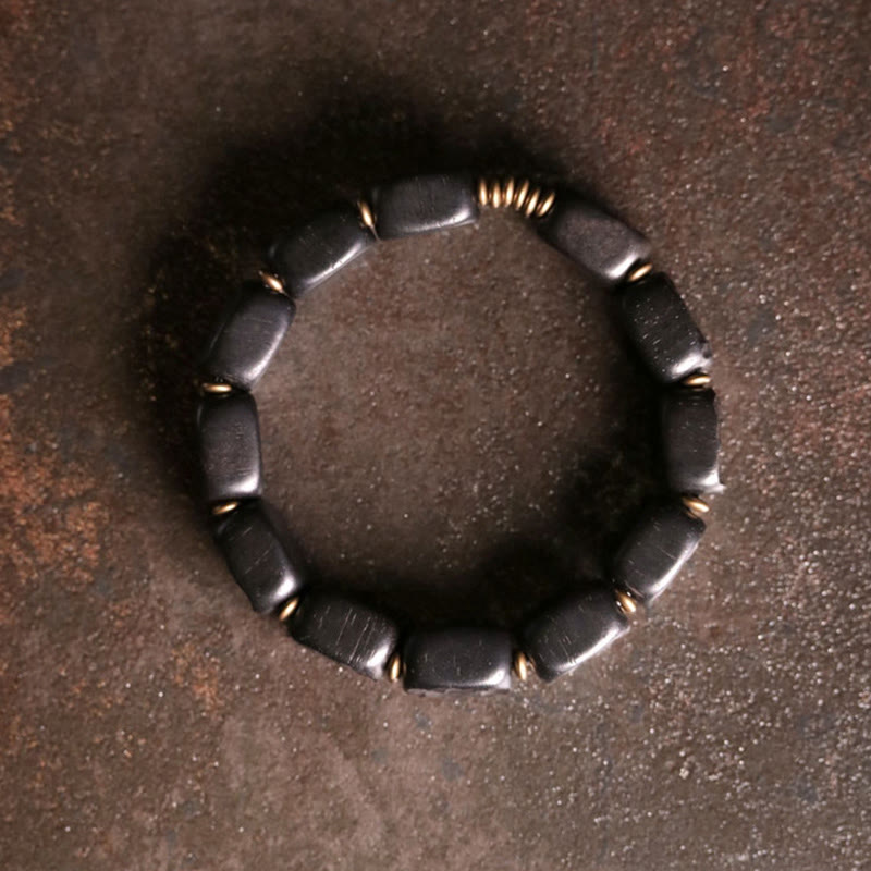 KarmaRipple's Retro Ebony Wood Texture Style Bronze Peace Balance Bracelet p7