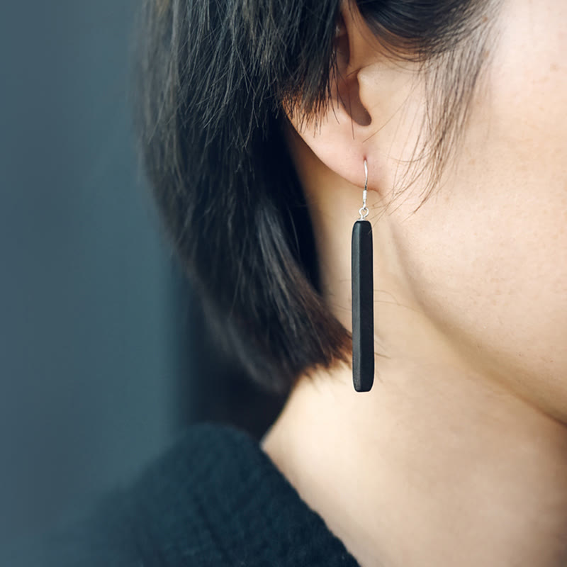 KarmaRipple's 925 Sterling Silver Ebony Wood Texture Balance Peace Drop Dangle Earrings p7