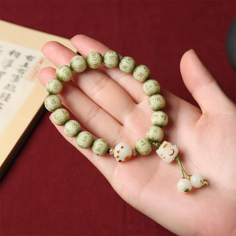KarmaRipple's Green Bodhi Seed Cat Paw Om Mani Padme Hum Engraved Wisdom Bracelet p7