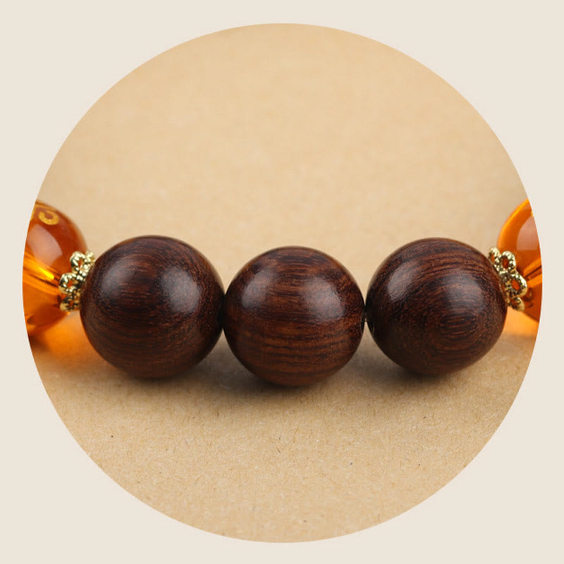 KarmaRipple's Authentic Phoebe Zhennan Wood Om Mani Padme Hum God Of Wealth Gemstone Protection Bracelet p16