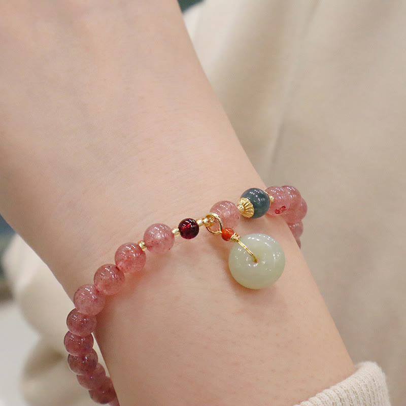 KarmaRipple's Authentic Strawberry Quartz Jade Peace Buckle Coin Purse Balancing Bracelet p9