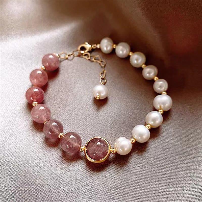 KarmaRipple's Authentic Strawberry Quartz Pearl Love Positive Chain Bracelet p6