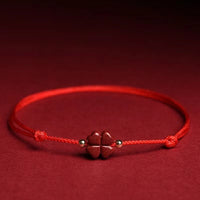 KarmaRipple's Authentic Cinnabar Four Leaf Clover Blessing Red String Bracelet Anklet