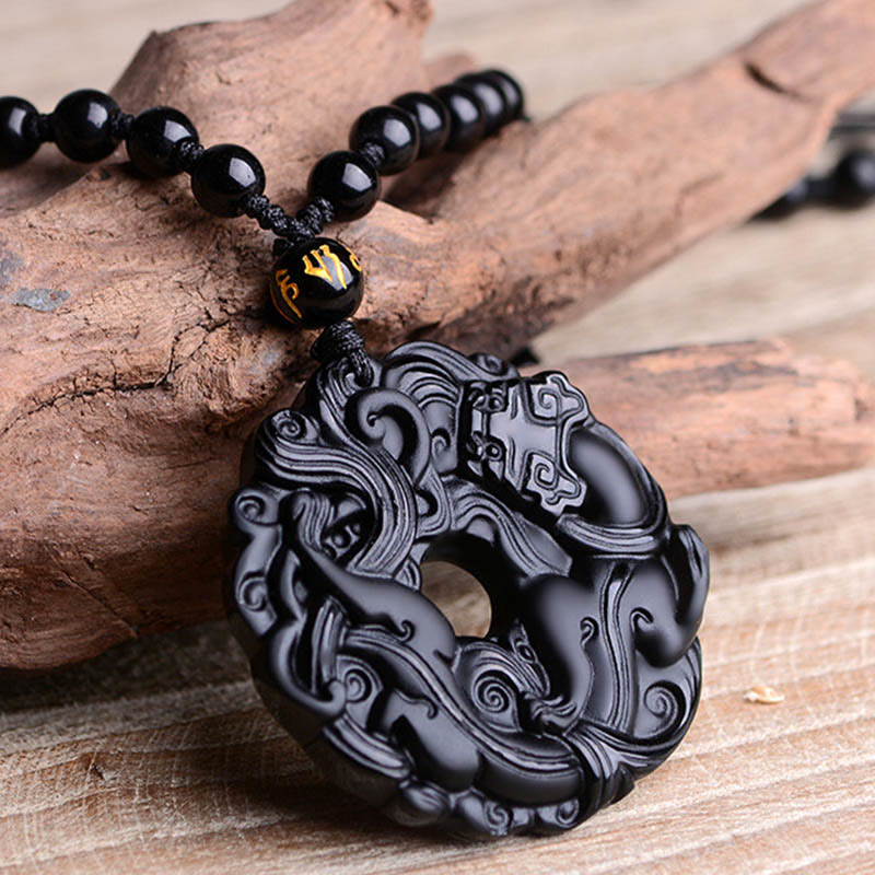 KarmaRipple's Authentic Black Obsidian Peace Buckle Pixiu Purification Pendant Necklace p14