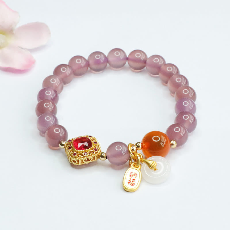 KarmaRipple's Authentic Purple Chalcedony Candy Agate Peace Buckle Balance Fortunate Fortune Talisman Bracelet p1