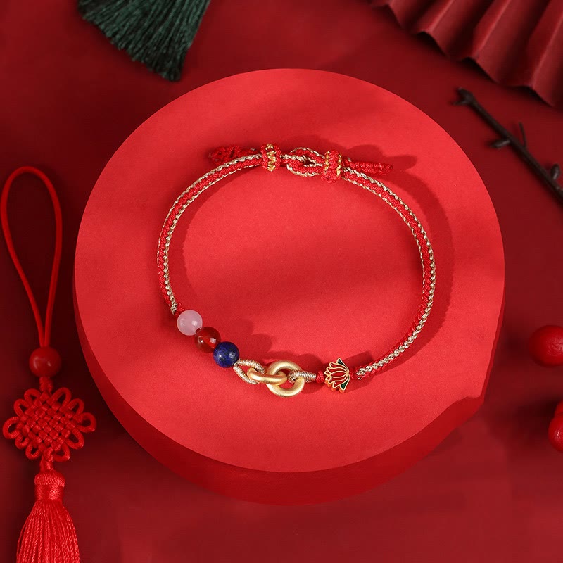 KarmaRipple's 925 Sterling Silver Double Peace Buckle Lotus Auspicious Bracelet p3