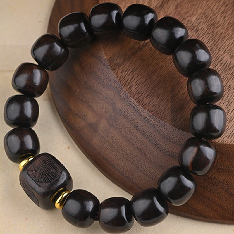 KarmaRipple's Tibetan Ebony Wood Barrel Beadwork Fortunate And Treasure Balance Bracelet p5
