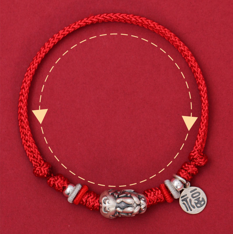 KarmaRipple's 925 Sterling Silver PiXiu Fu Character Wealth Fortune Handmade Woven Bracelet p4