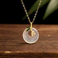 KarmaRipple's 925 Sterling Silver Authentic Chalcedony Bamboo Leaf Peace Buckle Positive Pendant Necklace