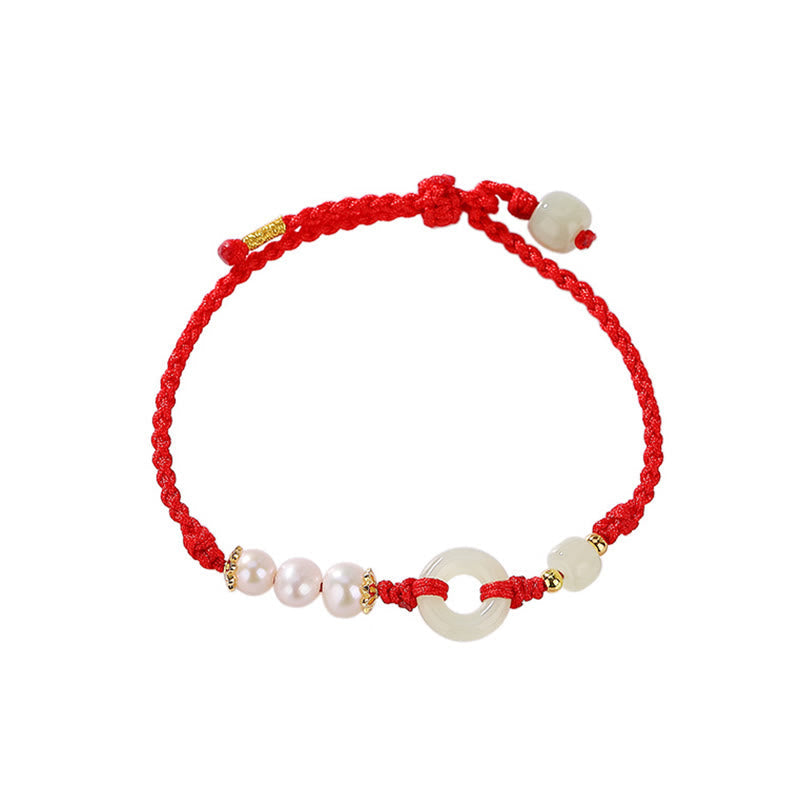 KarmaRipple's 925 Sterling Silver Plated Gold Hetian Jade Peace Buckle Pearl Fortune Bracelet p6