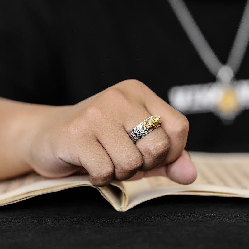 KarmaRipple's Tibetan 990 Sterling Silver Om Mani Padme Hum PiXiu Dorje Vajra Heart Sutra Engraved Wealth Ring p7