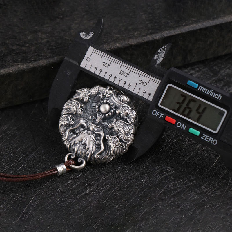 KarmaRipple's 999 Sterling Silver Nine Dragons Playing With A Pearl Fortune Protection Pendant Necklace p8