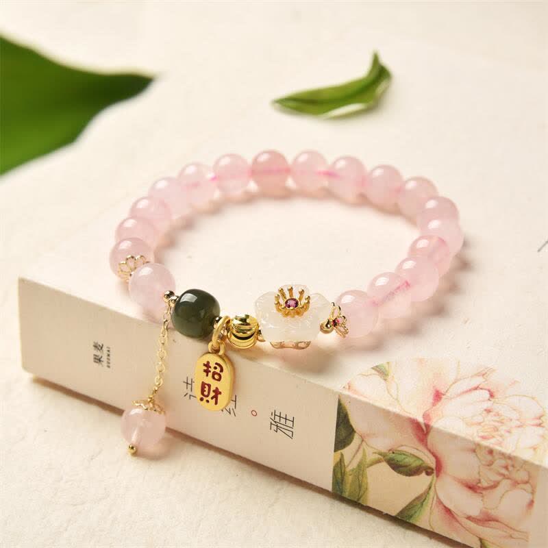 KarmaRipple's Authentic Pink Gemstone Jade Flower Warm Love Bracelet p1