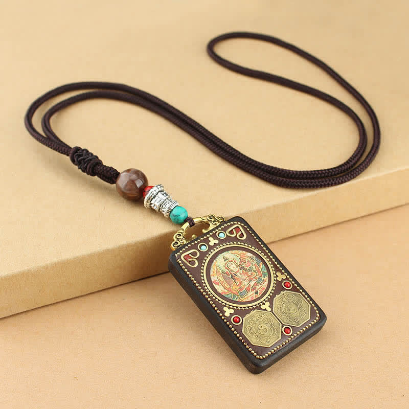 KarmaRipple's Tibet God of Wealth Thangka Ebony Peace Pendant Necklace p23