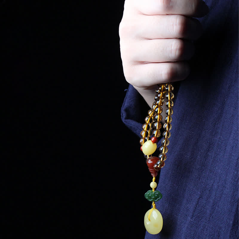 KarmaRipple's 108 Mala Beadwork Authentic Citrine Amber Peace Buckle Red Agate PiXiu Protection Talisman Bracelet p9