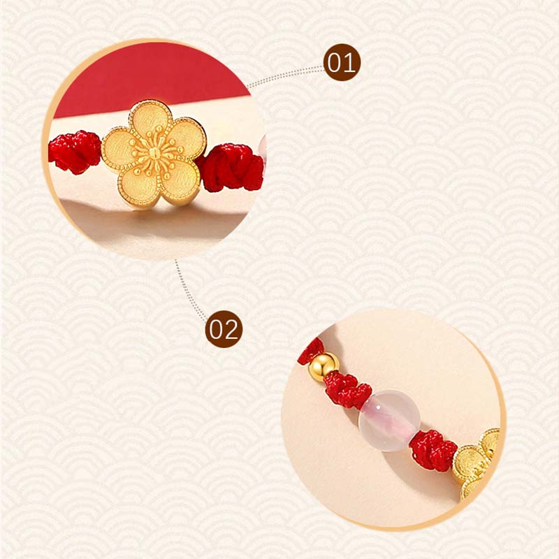 KarmaRipple's Handmade 925 Sterling Silver Peach Blossom Cherry Sakura Chalcedony Bead Fortune Red Rope Bracelet p7