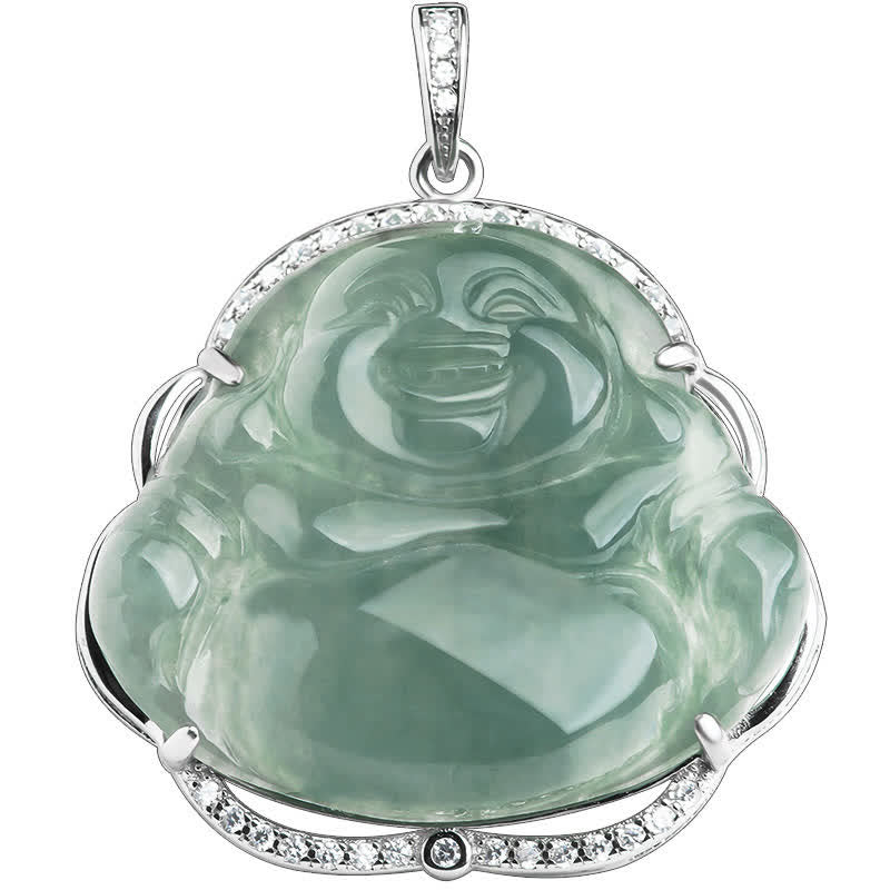 KarmaRipple's 925 Sterling Silver Laughing Buddha Authentic Jade Fortune Pendant Chain Necklace p5