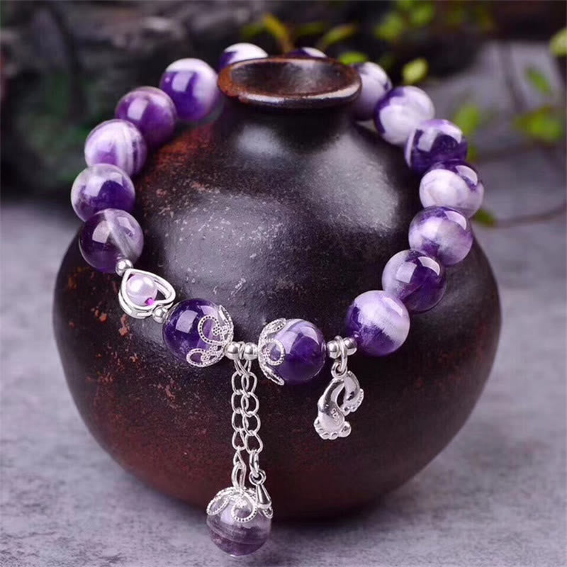 KarmaRipple's 925 Sterling Silver Authentic Amethyst Balancing Feet Love Heart Talisman Bracelet p2