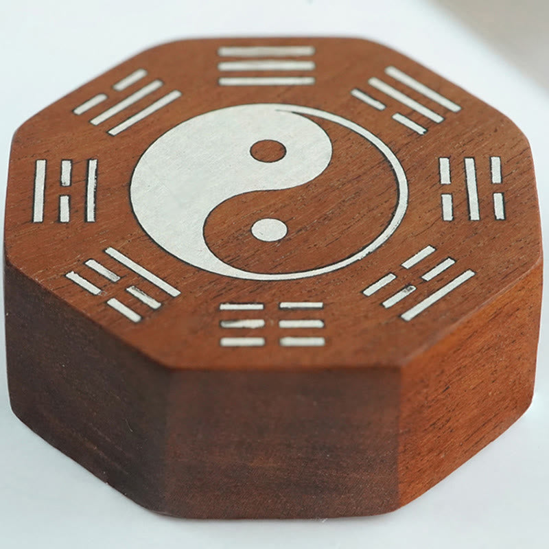 KarmaRipple's Small Leaf Red Sandalwood Jujube Wood Ebony Wood Silver Inlaid Yin Yang Bagua Big Dipper Protection Bracelet p14