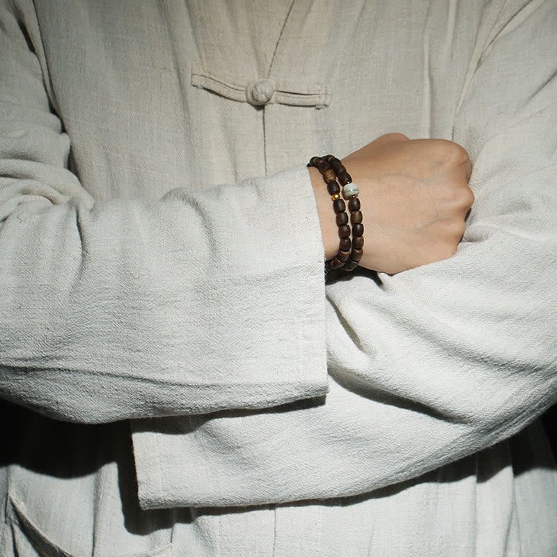 KarmaRipple's 999 Gold Rare Tarakan Agarwood Tibetan Old Spirit Bone Balance Strength Double Wrap Bracelet p19