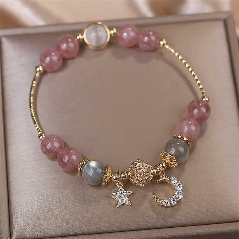 KarmaRipple's Strawberry Quartz Moonstone Moon Star Love Bracelet p7