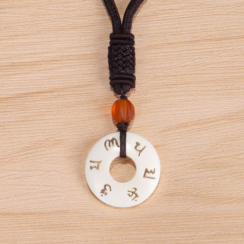 KarmaRipple's Ivory Fruit Om Mani Padme Hum Engraved Protection Pendant Necklace p8