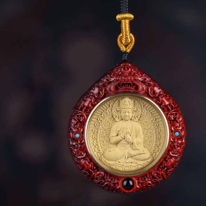 KarmaRipple's Chinese Zodiac Avalokitesvara Small Leaf Red Sandalwood Ebony Longevity Pendant Necklace p11