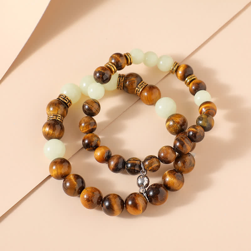 KarmaRipple's 2Pcs Tiger Eye Glowstone Luminous Bead Protection Pair Bracelet p10