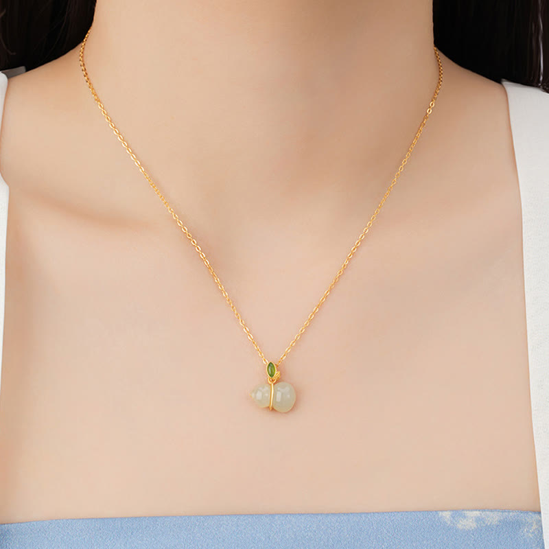 KarmaRipple's 925 Sterling Silver Hetian Jade Gourd Abundance Pendant Necklace p5